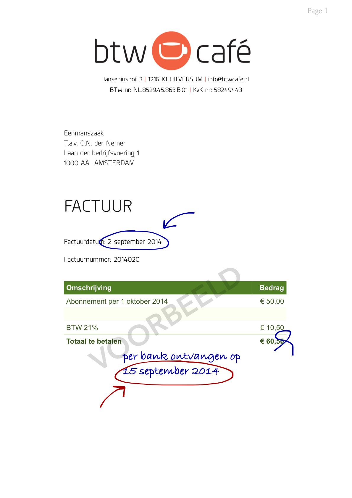 Voorbeeld factuur totaal